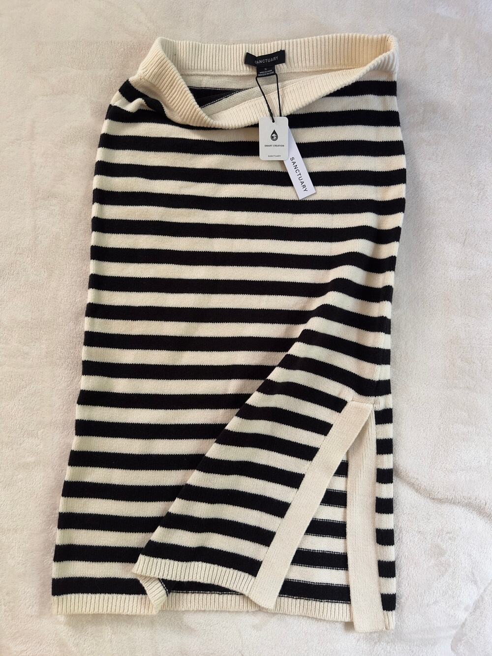 Sanctuary Knit Striped Midi Pencil Skirt Size S NWT Slit Ribbed